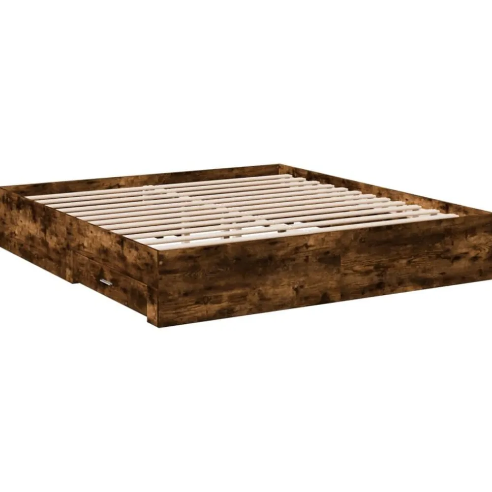 vidaXL Cama con cajones madera de ingeniería 200x200 cm Roble ahumado Sale