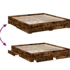 vidaXL Cama con cajones madera de ingeniería 200x200 cm Roble ahumado Sale
