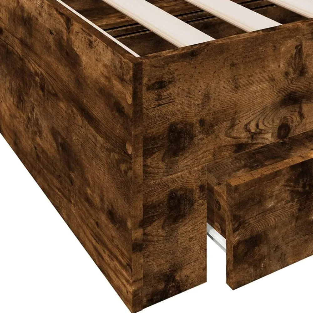 vidaXL Cama con cajones madera de ingeniería 200x200 cm Roble ahumado Sale