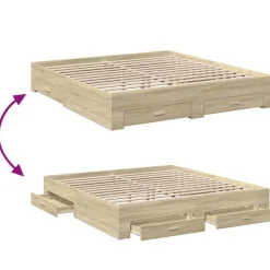 vidaXL Cama con cajones madera ingeniería 200x200 cm Roble Sonoma Clearance