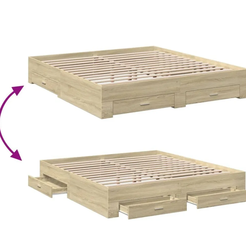 vidaXL Cama con cajones madera ingeniería 200x200 cm Roble Sonoma Clearance