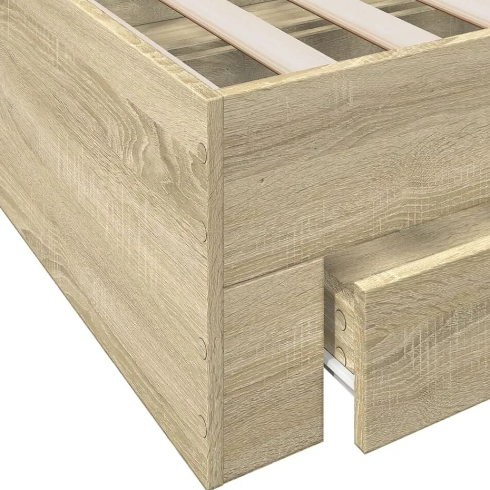 vidaXL Cama con cajones madera ingeniería 200x200 cm Roble Sonoma Clearance
