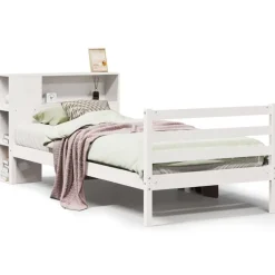 vidaXL Cama con estantería sin colchón madera maciza blanca 75x190 cm Blanco Best