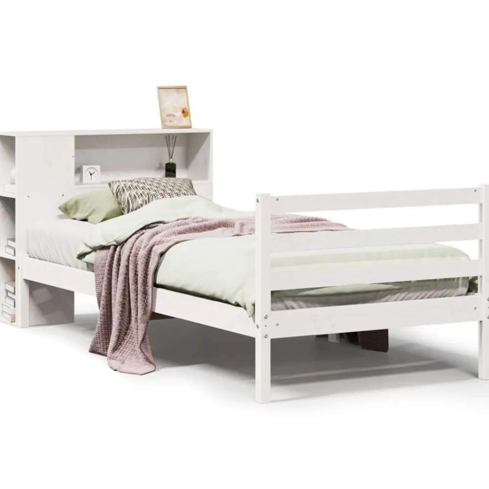vidaXL Cama con estantería sin colchón madera maciza blanca 75x190 cm Blanco Best