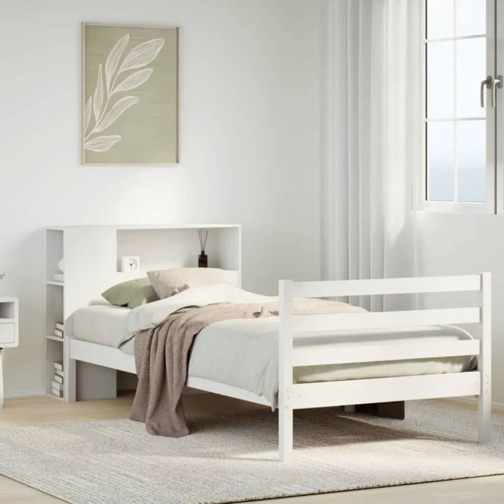 vidaXL Cama con estantería sin colchón madera maciza blanca 75x190 cm Blanco Best