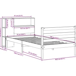vidaXL Cama con estantería sin colchón madera maciza blanca 75x190 cm Blanco Best