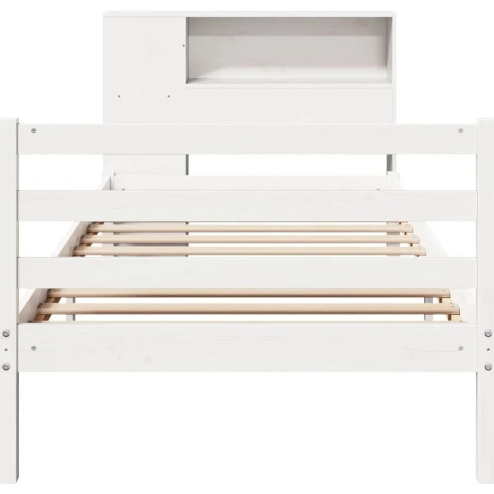 vidaXL Cama con estantería sin colchón madera maciza blanca 75x190 cm Blanco Best