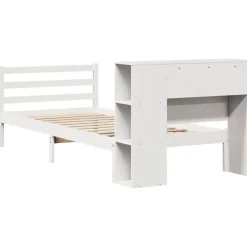 vidaXL Cama con estantería sin colchón madera maciza blanca 75x190 cm Blanco Best