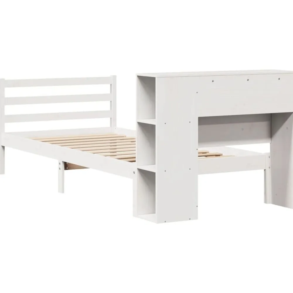 vidaXL Cama con estantería sin colchón madera maciza blanca 75x190 cm Blanco Best