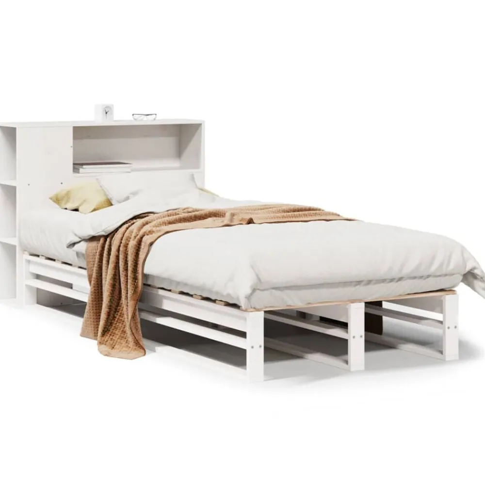 vidaXL Cama con estantería sin colchón madera maciza blanca 75x190 cm Blanco Best