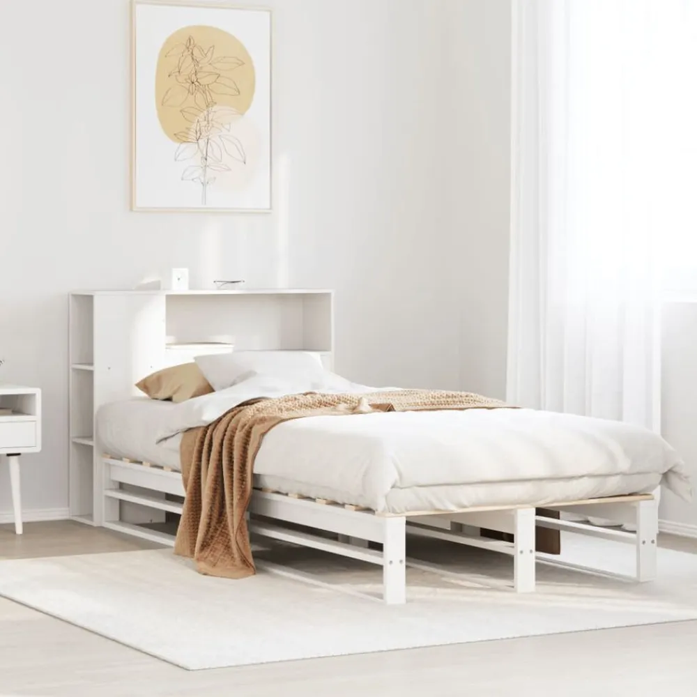 vidaXL Cama con estantería sin colchón madera maciza blanca 75x190 cm Blanco Best