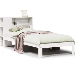 vidaXL Cama con estantería sin colchón madera maciza blanca 75x190 cm Blanco Hot