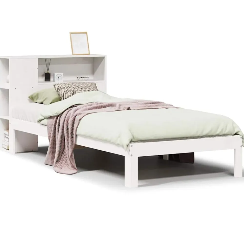 vidaXL Cama con estantería sin colchón madera maciza blanca 75x190 cm Blanco Hot