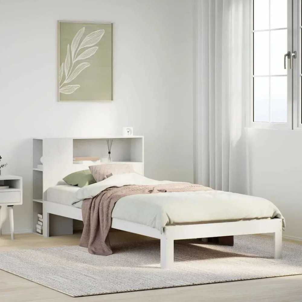 vidaXL Cama con estantería sin colchón madera maciza blanca 75x190 cm Blanco Hot