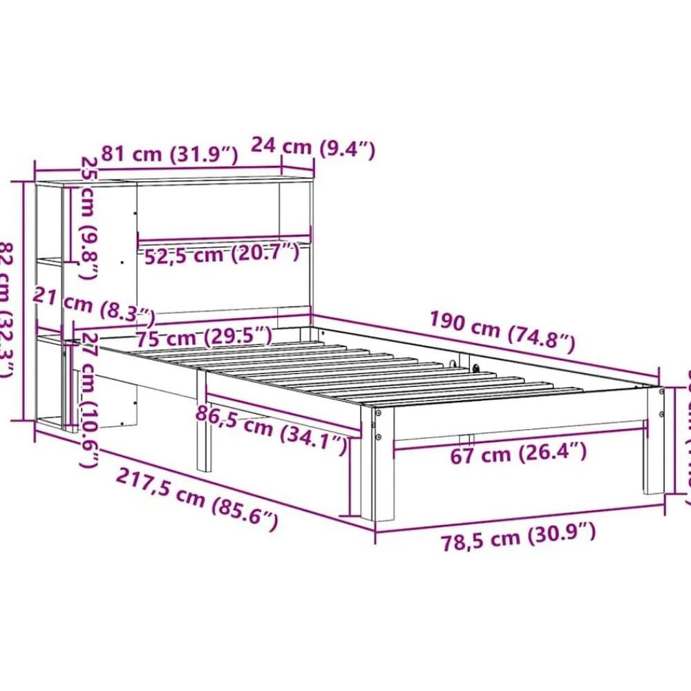 vidaXL Cama con estantería sin colchón madera maciza blanca 75x190 cm Blanco Hot