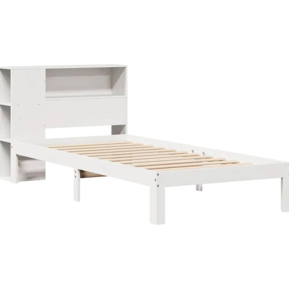 vidaXL Cama con estantería sin colchón madera maciza blanca 75x190 cm Blanco Hot