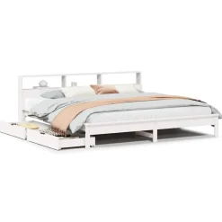 vidaXL Camas Y Accesorios-Cama con estantería sin colchón madera maciza blanca 200x200 cm