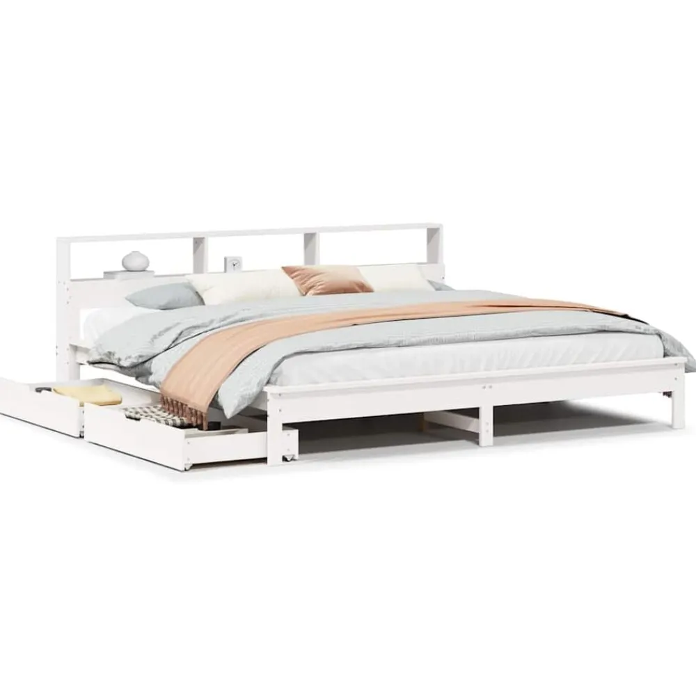 vidaXL Camas Y Accesorios-Cama con estantería sin colchón madera maciza blanca 200x200 cm