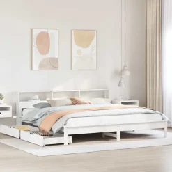 vidaXL Camas Y Accesorios-Cama con estantería sin colchón madera maciza blanca 200x200 cm