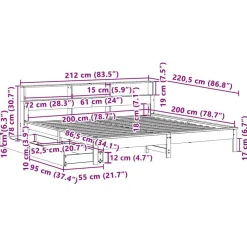 vidaXL Camas Y Accesorios-Cama con estantería sin colchón madera maciza blanca 200x200 cm