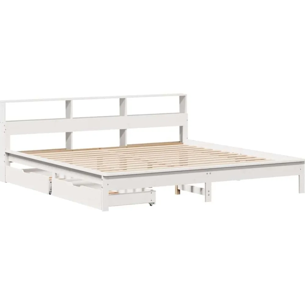 vidaXL Camas Y Accesorios-Cama con estantería sin colchón madera maciza blanca 200x200 cm