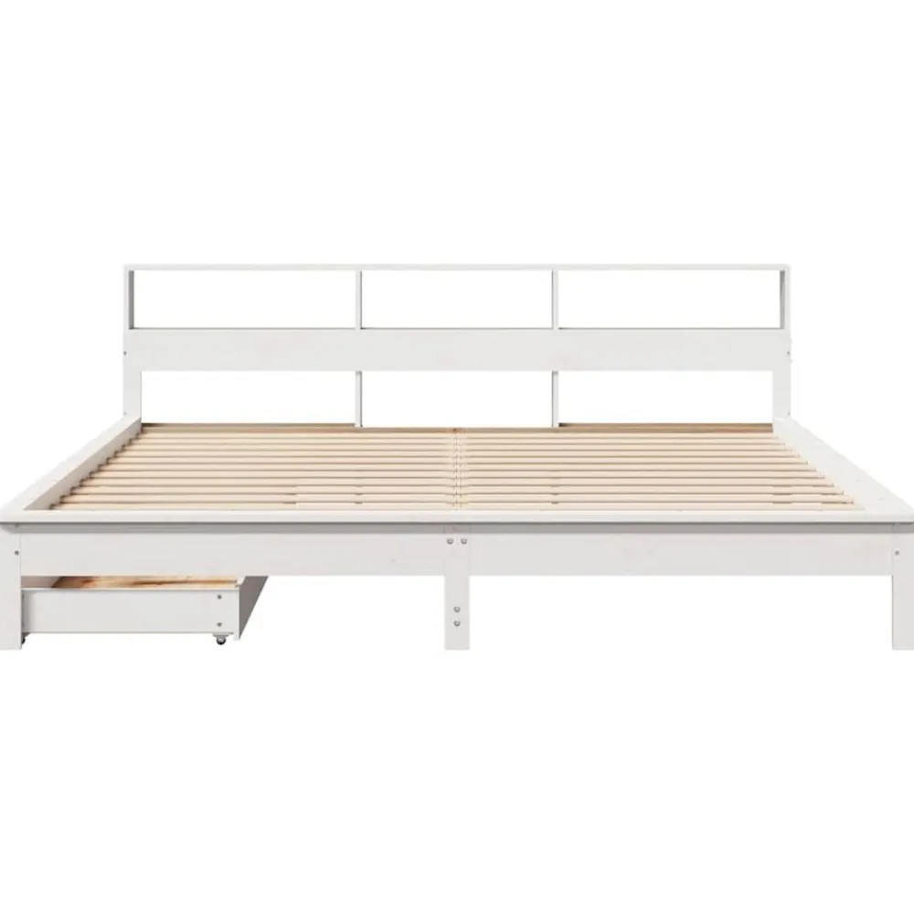 vidaXL Camas Y Accesorios-Cama con estantería sin colchón madera maciza blanca 200x200 cm