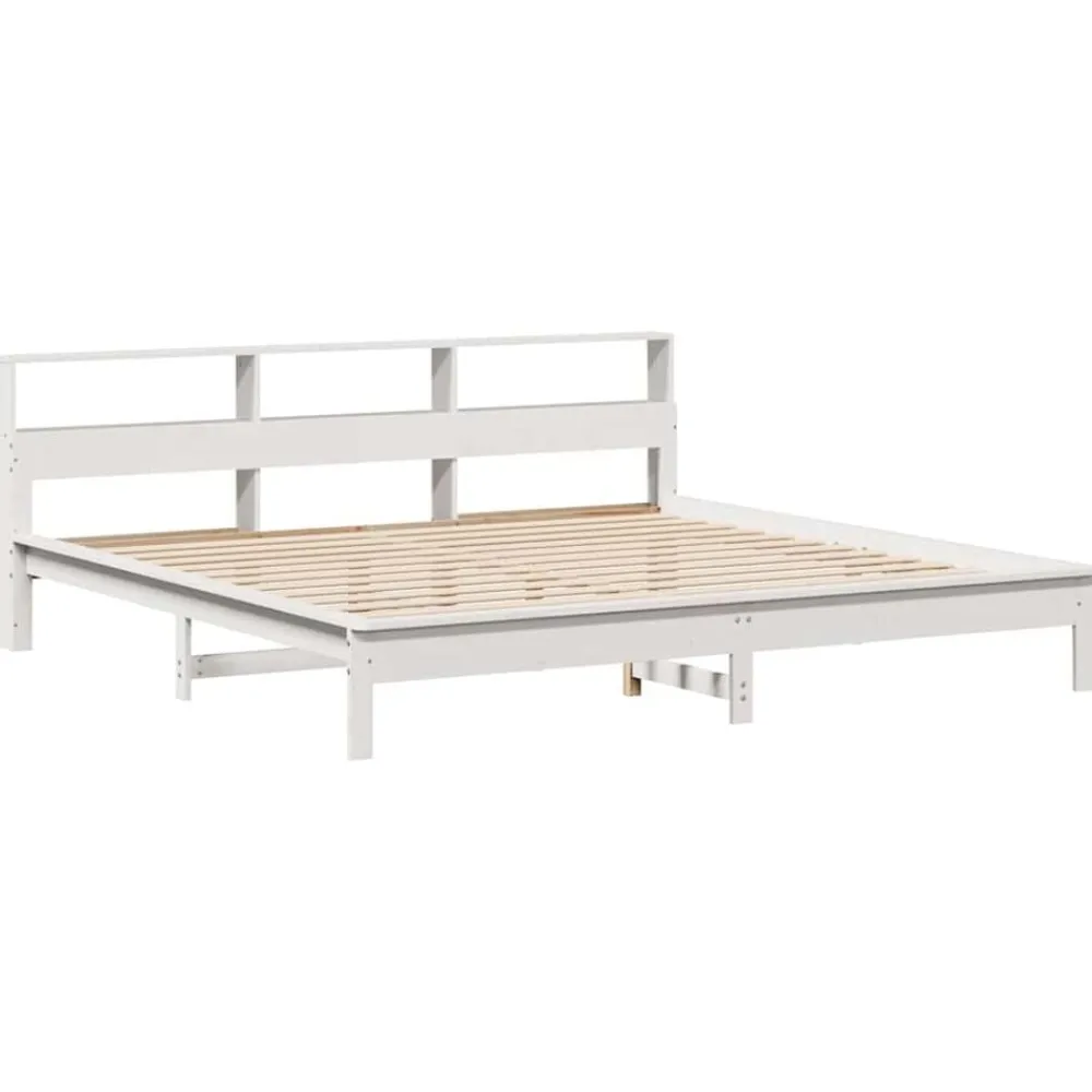 vidaXL Camas Y Accesorios-Cama con estantería sin colchón madera maciza blanca 200x200 cm
