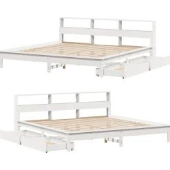 vidaXL Camas Y Accesorios-Cama con estantería sin colchón madera maciza blanca 200x200 cm