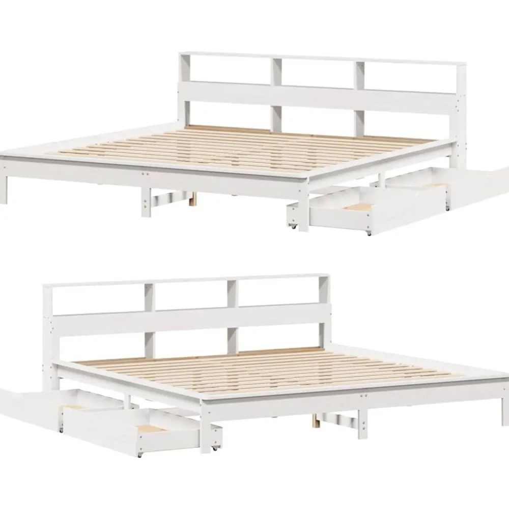vidaXL Camas Y Accesorios-Cama con estantería sin colchón madera maciza blanca 200x200 cm