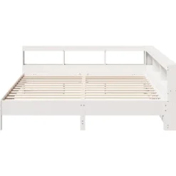vidaXL Cama con estantería sin colchón madera maciza blanca 200x200 cm Blanco Clearance