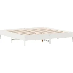 vidaXL Cama con estantería sin colchón madera maciza blanca 200x200 cm Blanco Clearance