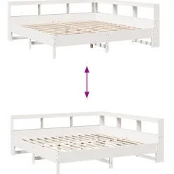 vidaXL Cama con estantería sin colchón madera maciza blanca 200x200 cm Blanco Clearance