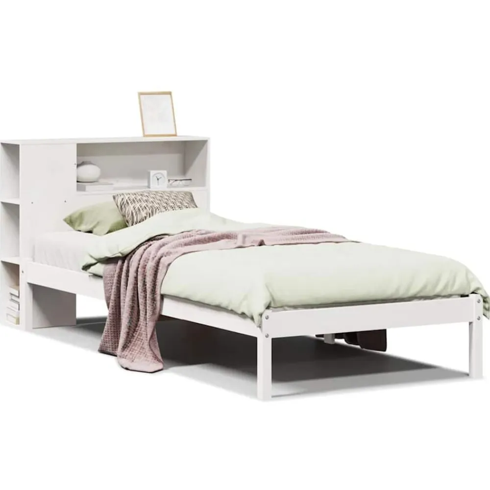 vidaXL Camas Y Accesorios-Cama con estantería sin colchón madera maciza blanca 75x190 cm
