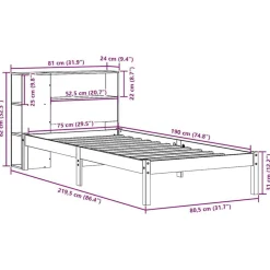 vidaXL Camas Y Accesorios-Cama con estantería sin colchón madera maciza blanca 75x190 cm