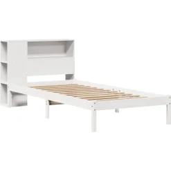 vidaXL Camas Y Accesorios-Cama con estantería sin colchón madera maciza blanca 75x190 cm
