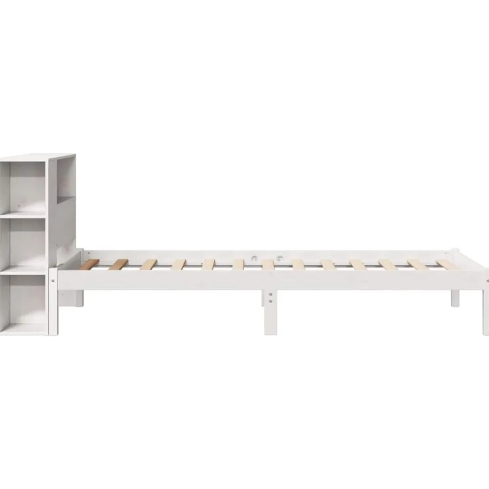 vidaXL Camas Y Accesorios-Cama con estantería sin colchón madera maciza blanca 75x190 cm