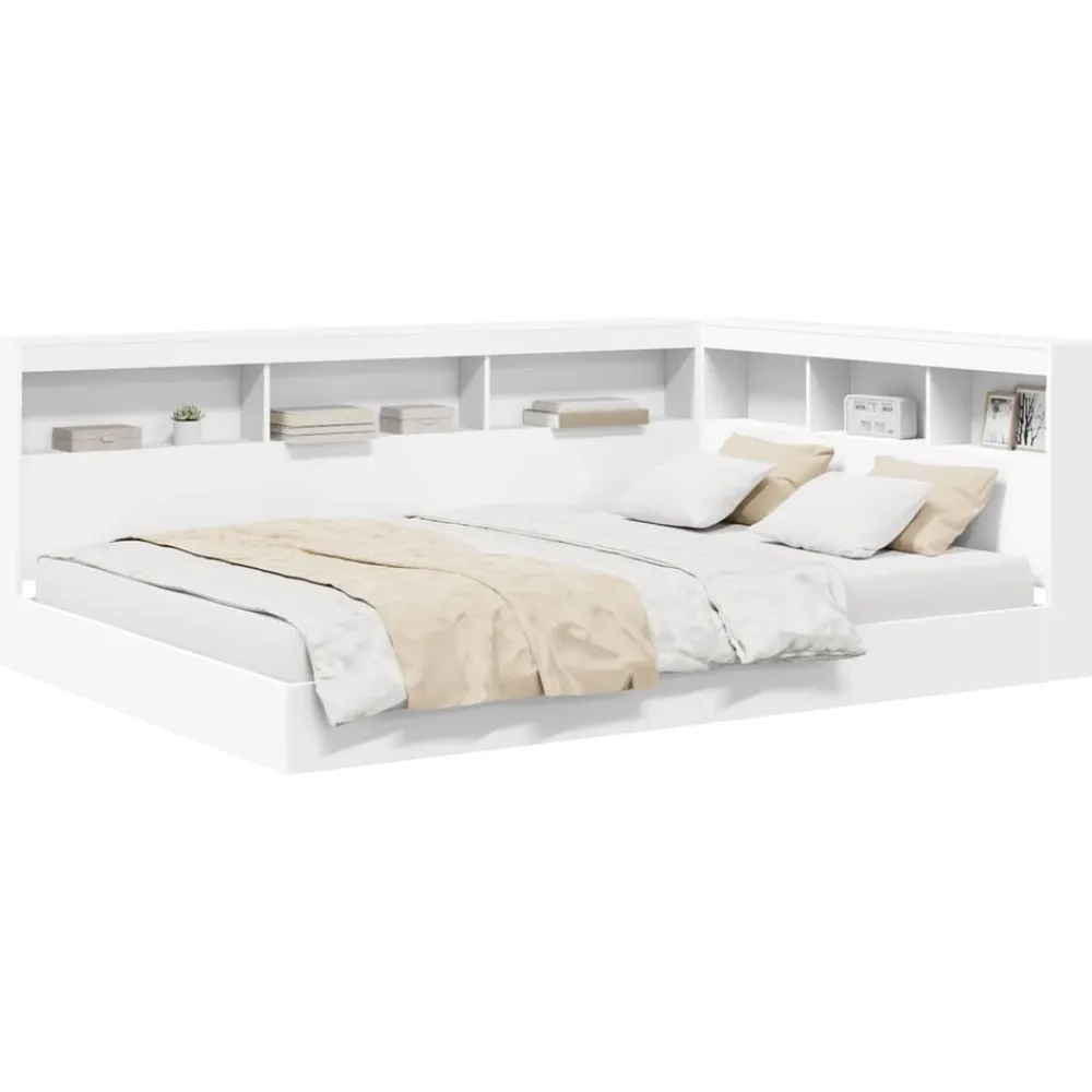 vidaXL Cama con Estantería 140 x 200 cm Madera contrachapada Blanco Online