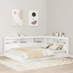 vidaXL Cama con Estantería 140 x 200 cm Madera contrachapada Blanco Online