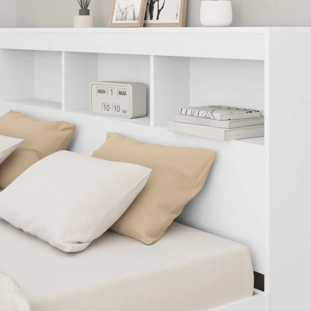 vidaXL Cama con Estantería 140 x 200 cm Madera contrachapada Blanco Online