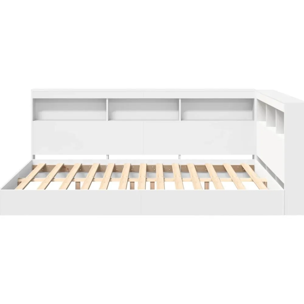 vidaXL Cama con Estantería 140 x 200 cm Madera contrachapada Blanco Online
