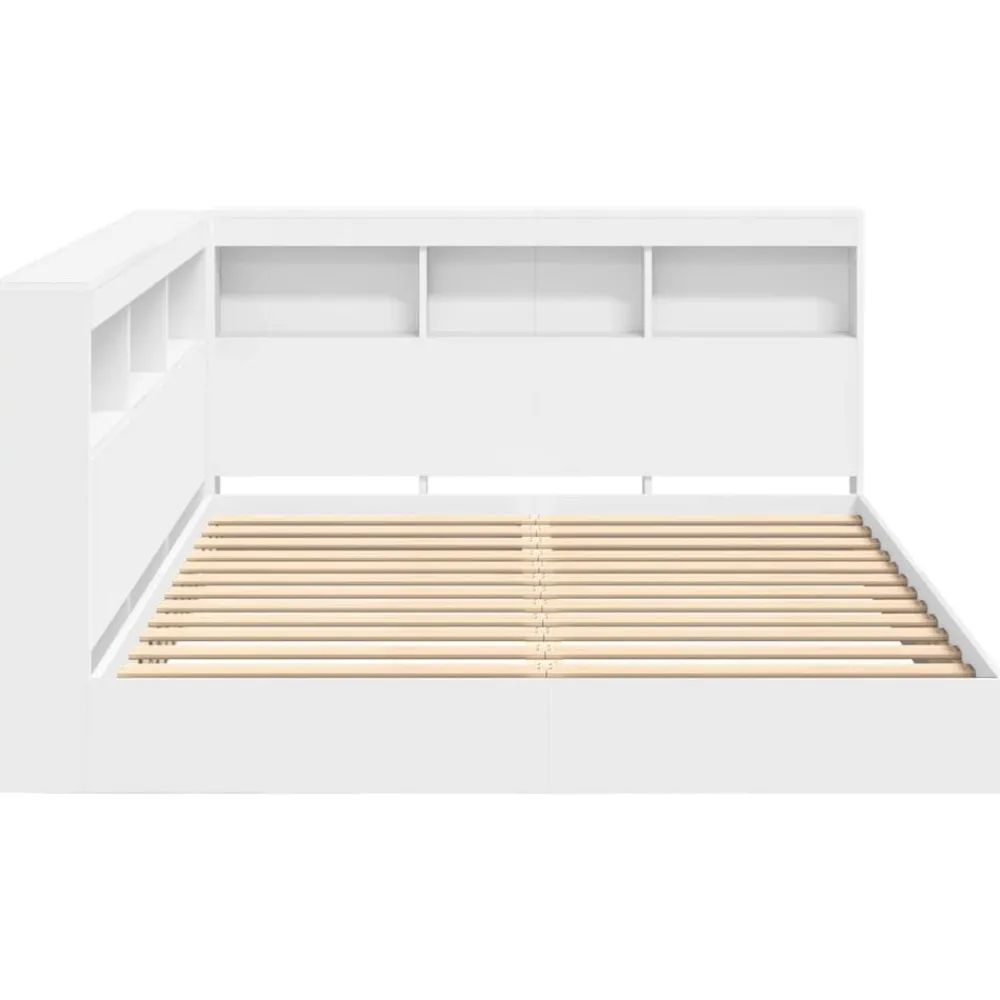 vidaXL Cama con Estantería 140 x 200 cm Madera contrachapada Blanco Online