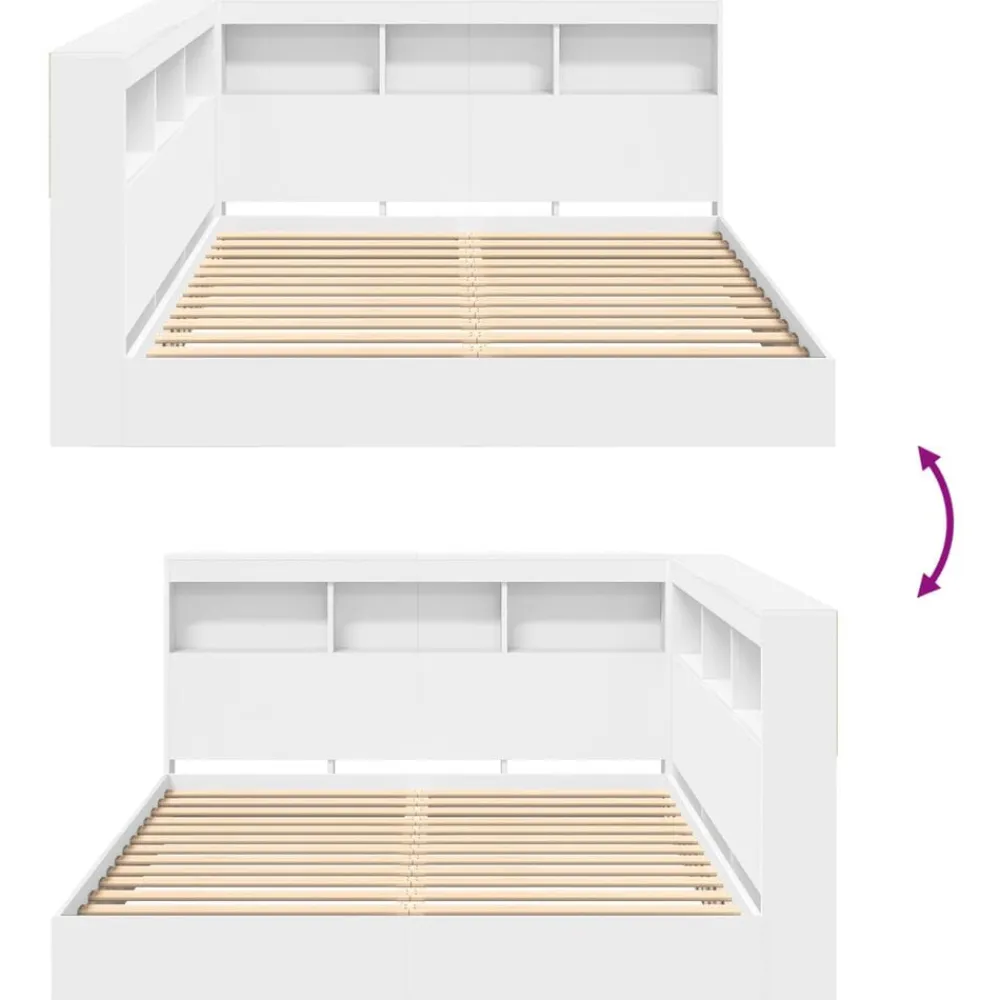 vidaXL Cama con Estantería 140 x 200 cm Madera contrachapada Blanco Online