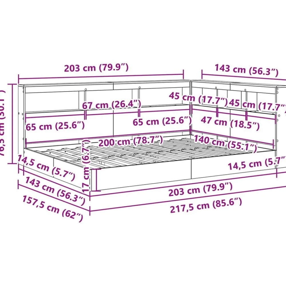 vidaXL Cama con Estantería 140 x 200 cm Madera contrachapada Blanco Online