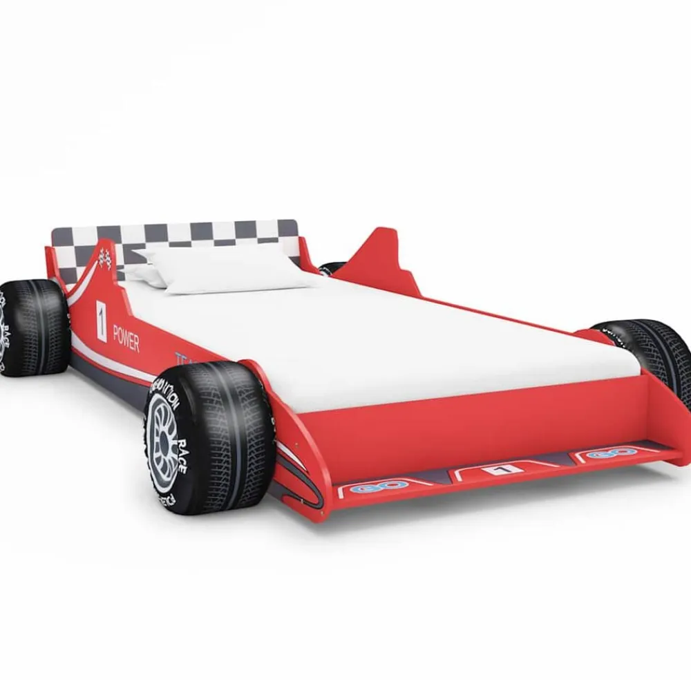 vidaXL Cama con forma de coche de carreras para niños 90x200 cm roja Rojo Sale