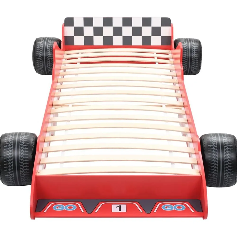 vidaXL Cama con forma de coche de carreras para niños 90x200 cm roja Rojo Sale