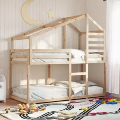vidaXL Cama con techo madera maciza de pino 80x200 cm Natural Hot