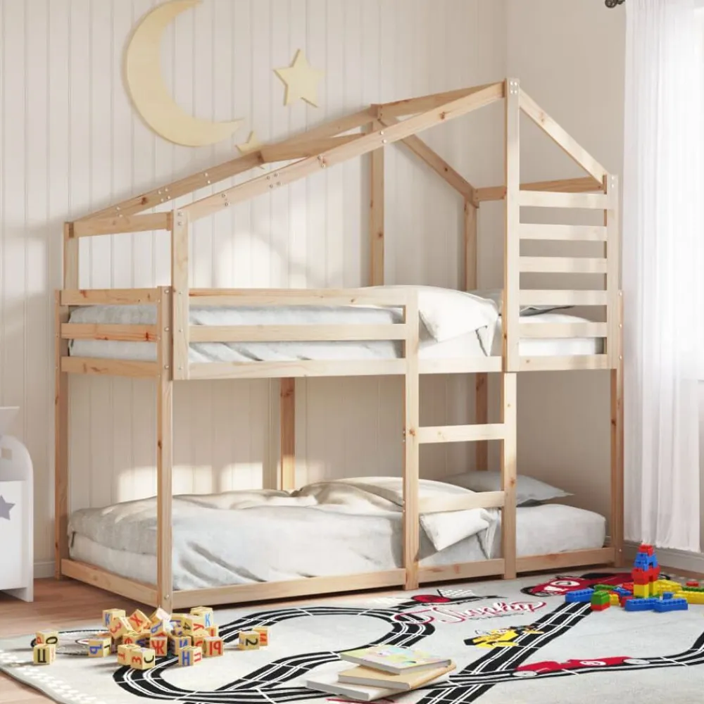 vidaXL Cama con techo madera maciza de pino 80x200 cm Natural Hot
