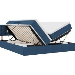 vidaXL Cama con tira de luces LED con cabecera 180 x 200 cm tela Azul New