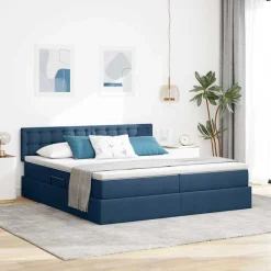 vidaXL Cama con tira de luces LED con cabecera 180 x 200 cm tela Azul New