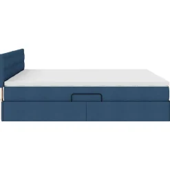 vidaXL Cama con tira de luces LED con cabecera 180 x 200 cm tela Azul New